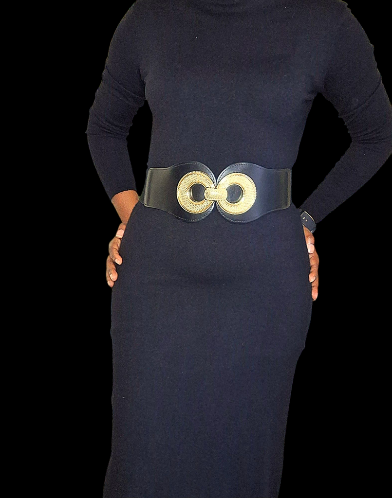 Black Dress Belt Round Circle Buckle