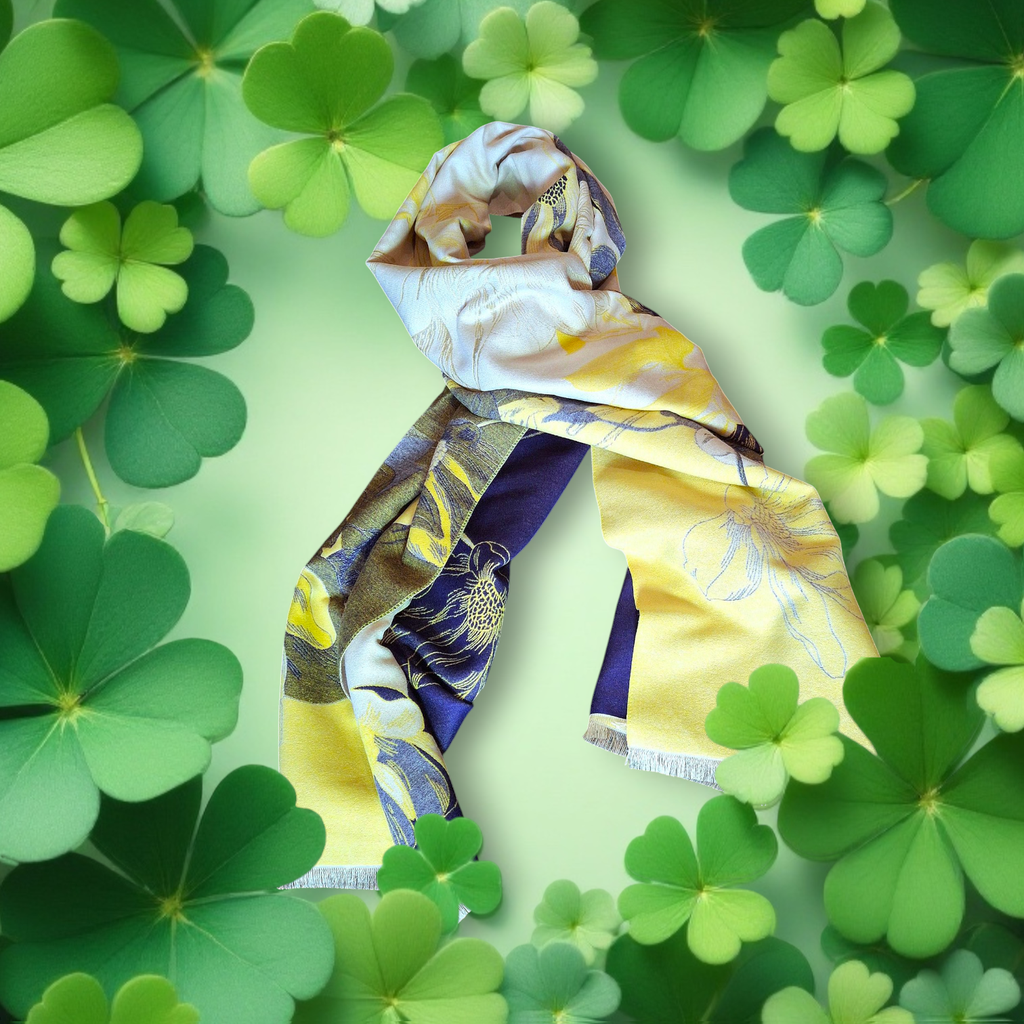 Cashmere Yellow & Blue Print scarf 