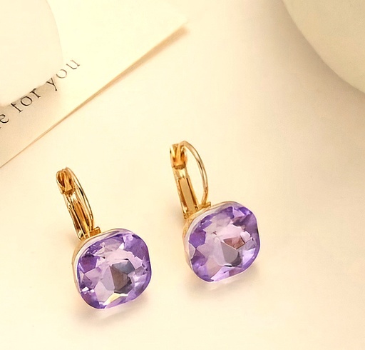 [E007] Square Purple Crystal Earings