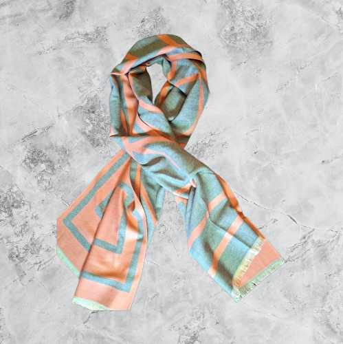 [S003] Cashmere Orange & Grey Pattern Scarf