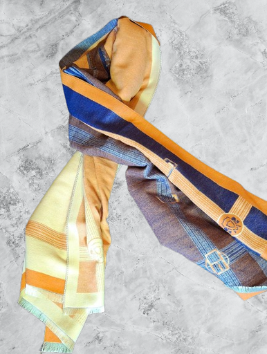 [S004] Cashmere Blue and Orange Scarf