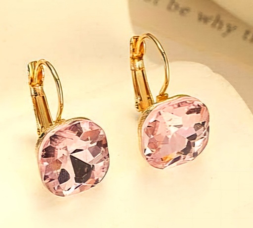 [E009] Square Pink Crystal Earings