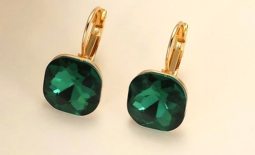 [E010] Square Green Crystal Earings